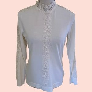 Etcetera Cream "Moscato" Lightweight Lace Trim High Neck Sweater S